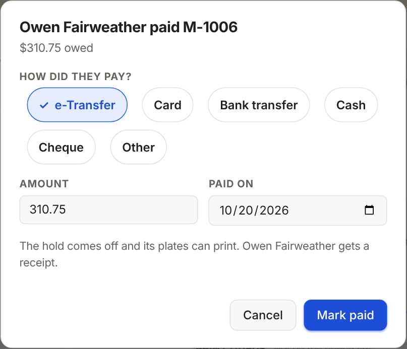 The They paid window: how they paid, the amount and the day.